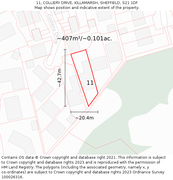 11, COLLIERY DRIVE, KILLAMARSH, SHEFFIELD, S21 1DF: Plot and title map