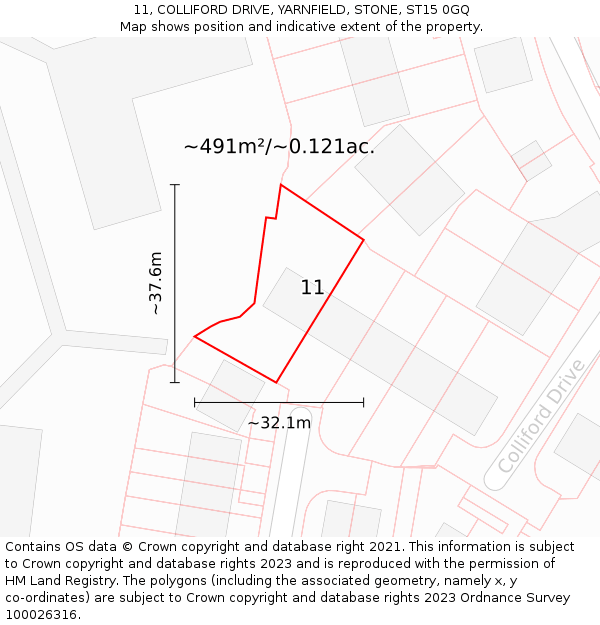 11, COLLIFORD DRIVE, YARNFIELD, STONE, ST15 0GQ: Plot and title map