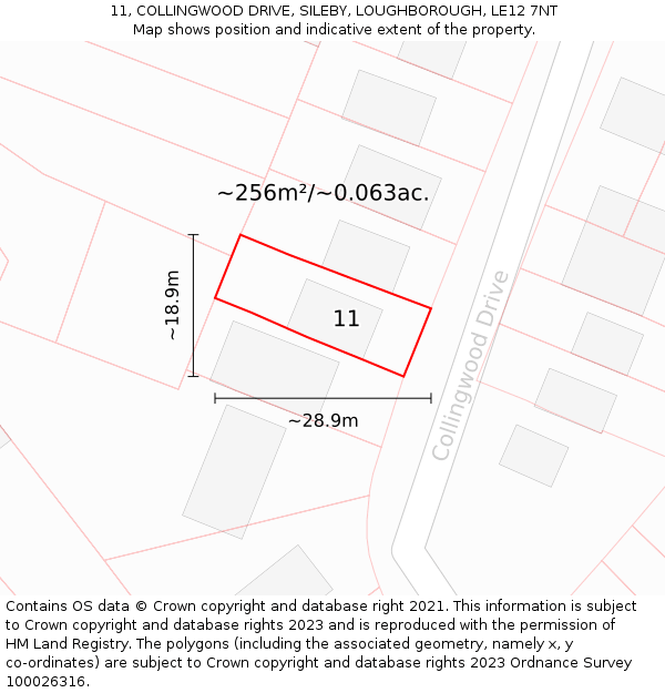 11, COLLINGWOOD DRIVE, SILEBY, LOUGHBOROUGH, LE12 7NT: Plot and title map