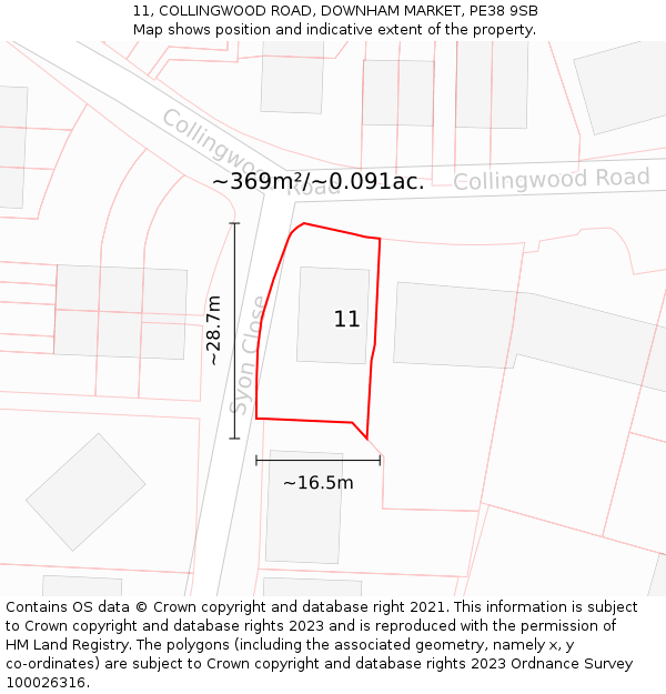 11, COLLINGWOOD ROAD, DOWNHAM MARKET, PE38 9SB: Plot and title map