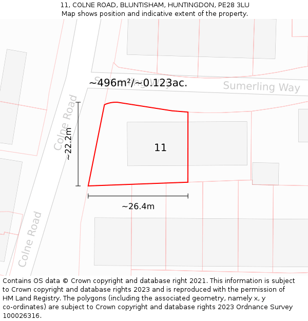 11, COLNE ROAD, BLUNTISHAM, HUNTINGDON, PE28 3LU: Plot and title map