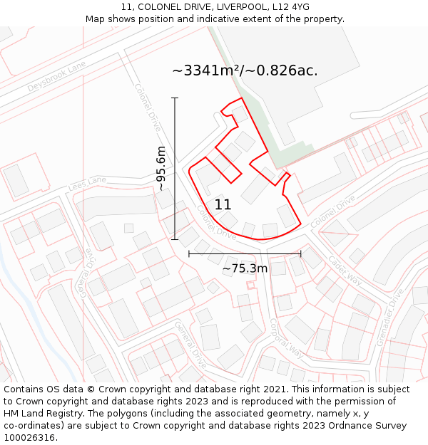 11, COLONEL DRIVE, LIVERPOOL, L12 4YG: Plot and title map