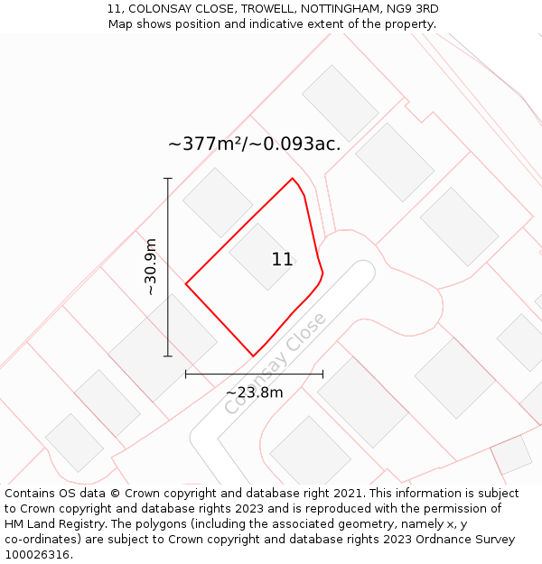 11, COLONSAY CLOSE, TROWELL, NOTTINGHAM, NG9 3RD: Plot and title map