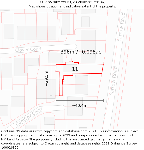 11, COMFREY COURT, CAMBRIDGE, CB1 9YJ: Plot and title map