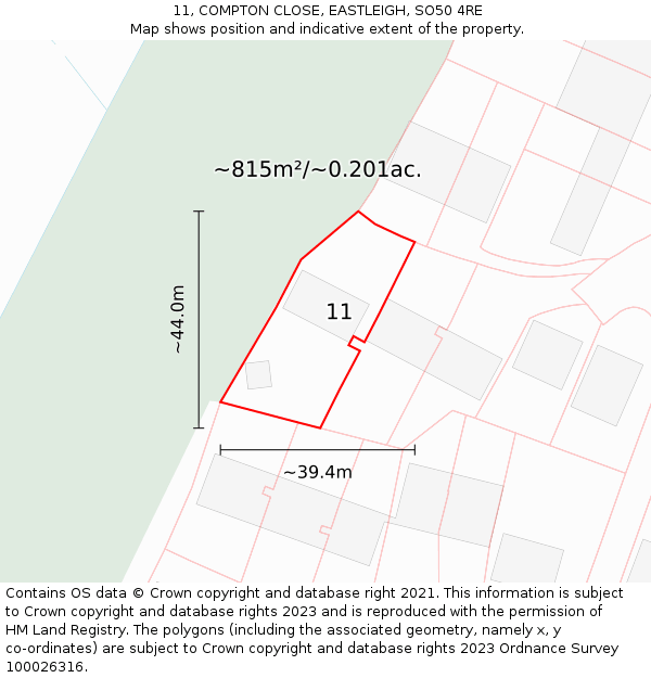 11, COMPTON CLOSE, EASTLEIGH, SO50 4RE: Plot and title map