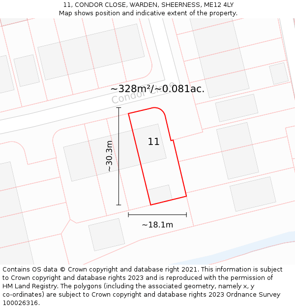 11, CONDOR CLOSE, WARDEN, SHEERNESS, ME12 4LY: Plot and title map