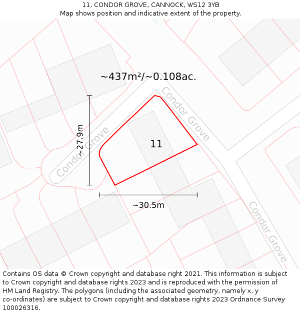 11, CONDOR GROVE, CANNOCK, WS12 3YB: Plot and title map