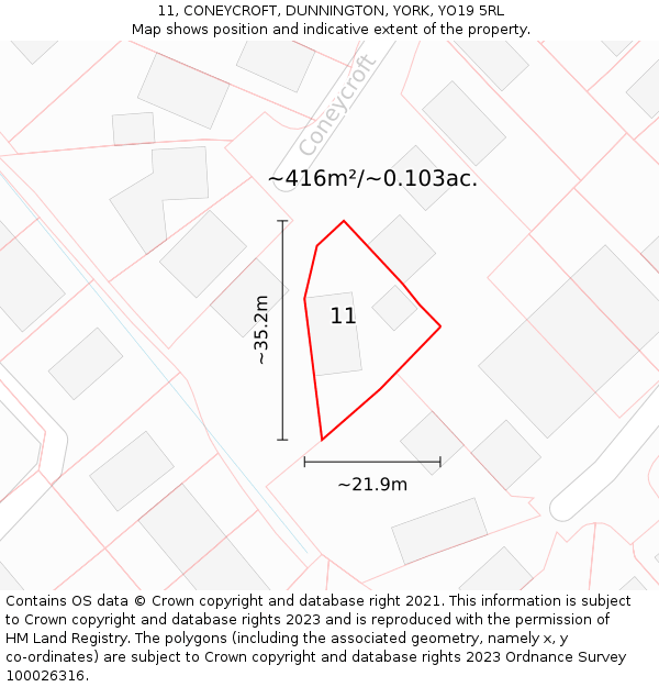 11, CONEYCROFT, DUNNINGTON, YORK, YO19 5RL: Plot and title map