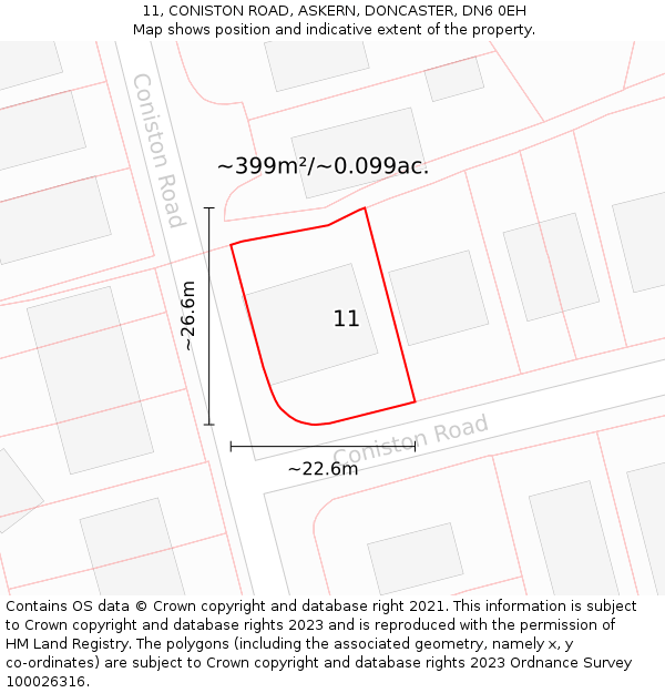 11, CONISTON ROAD, ASKERN, DONCASTER, DN6 0EH: Plot and title map