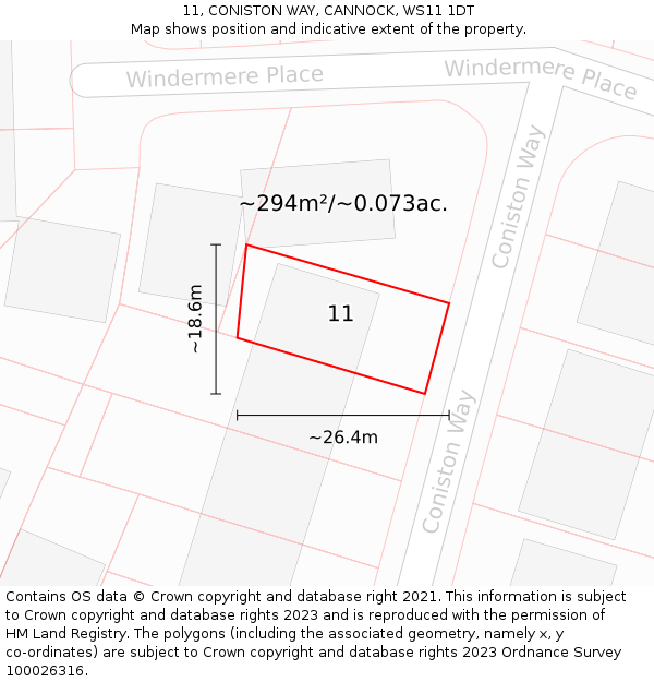 11, CONISTON WAY, CANNOCK, WS11 1DT: Plot and title map