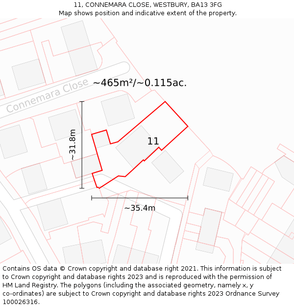 11, CONNEMARA CLOSE, WESTBURY, BA13 3FG: Plot and title map