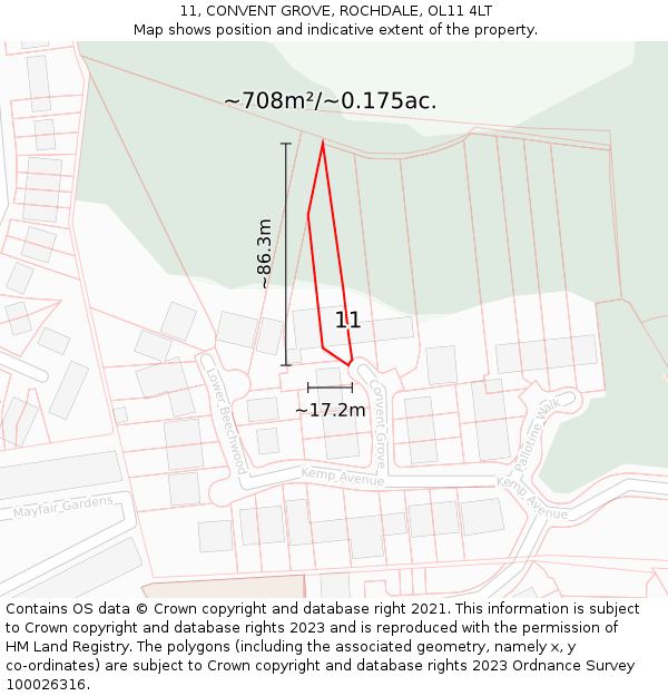 11, CONVENT GROVE, ROCHDALE, OL11 4LT: Plot and title map