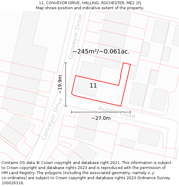 11, CONVEYOR DRIVE, HALLING, ROCHESTER, ME2 1FJ: Plot and title map