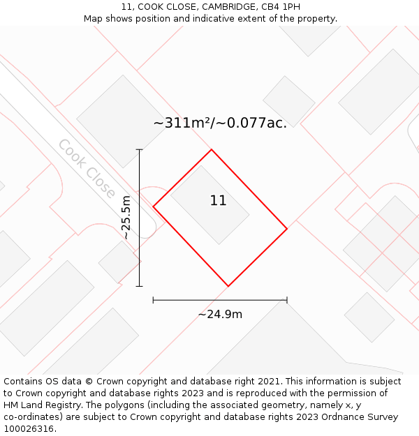 11, COOK CLOSE, CAMBRIDGE, CB4 1PH: Plot and title map