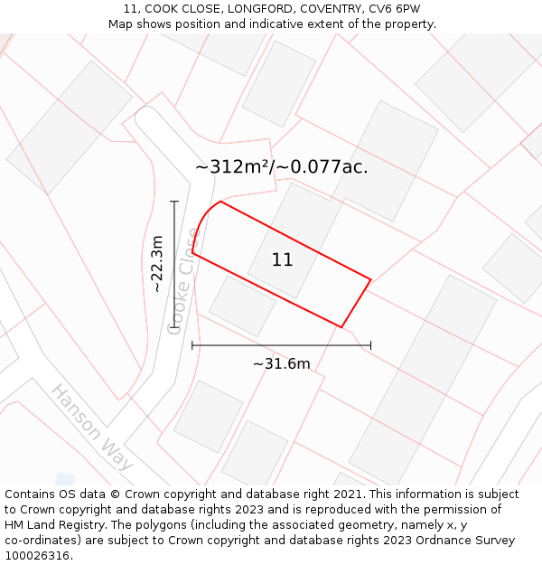 11, COOK CLOSE, LONGFORD, COVENTRY, CV6 6PW: Plot and title map