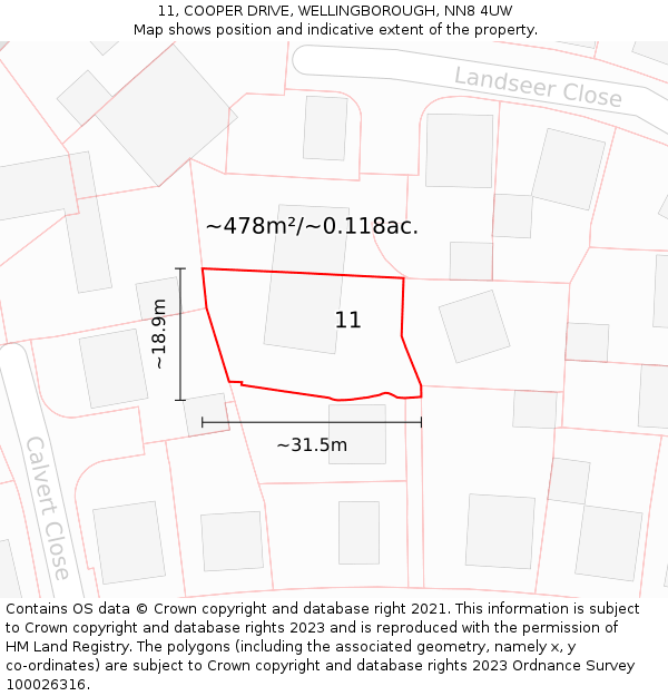 11, COOPER DRIVE, WELLINGBOROUGH, NN8 4UW: Plot and title map