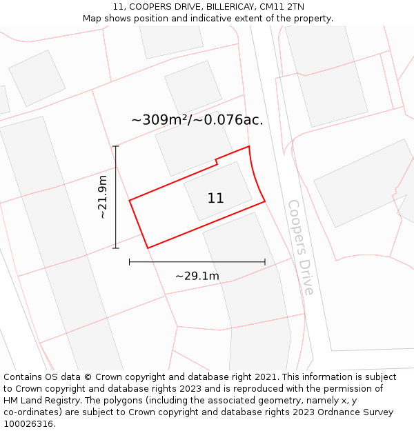 11, COOPERS DRIVE, BILLERICAY, CM11 2TN: Plot and title map