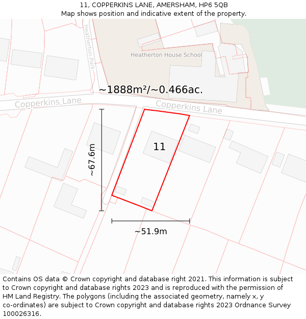 11, COPPERKINS LANE, AMERSHAM, HP6 5QB: Plot and title map