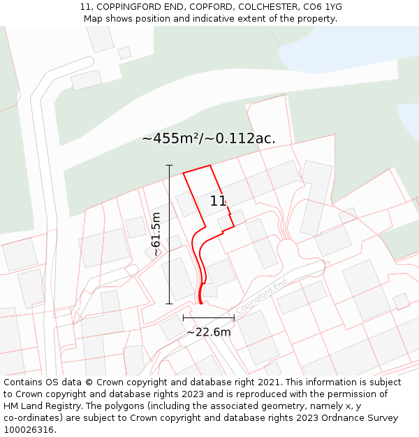 11, COPPINGFORD END, COPFORD, COLCHESTER, CO6 1YG: Plot and title map