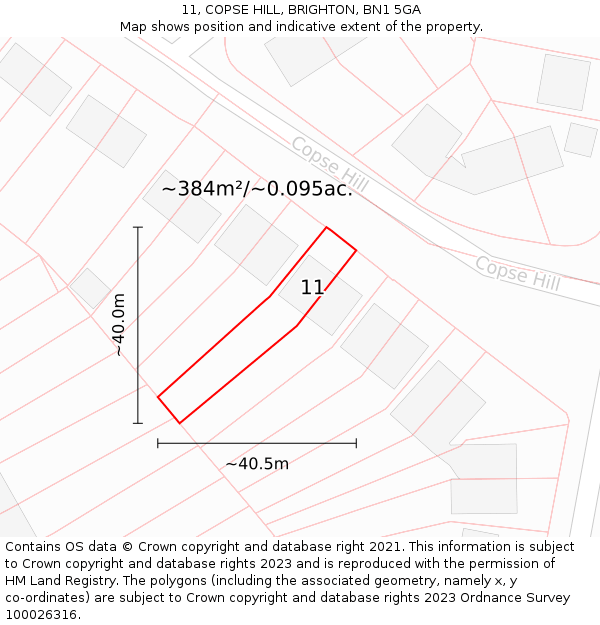 11, COPSE HILL, BRIGHTON, BN1 5GA: Plot and title map