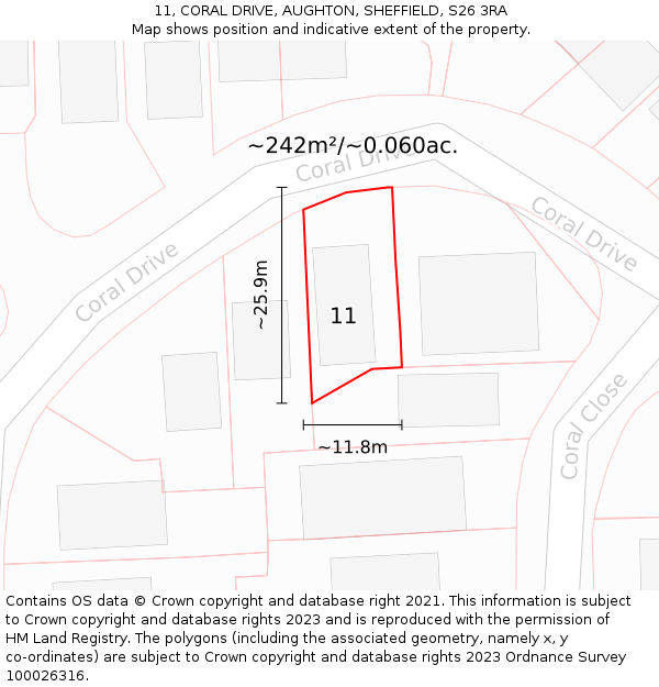 11, CORAL DRIVE, AUGHTON, SHEFFIELD, S26 3RA: Plot and title map