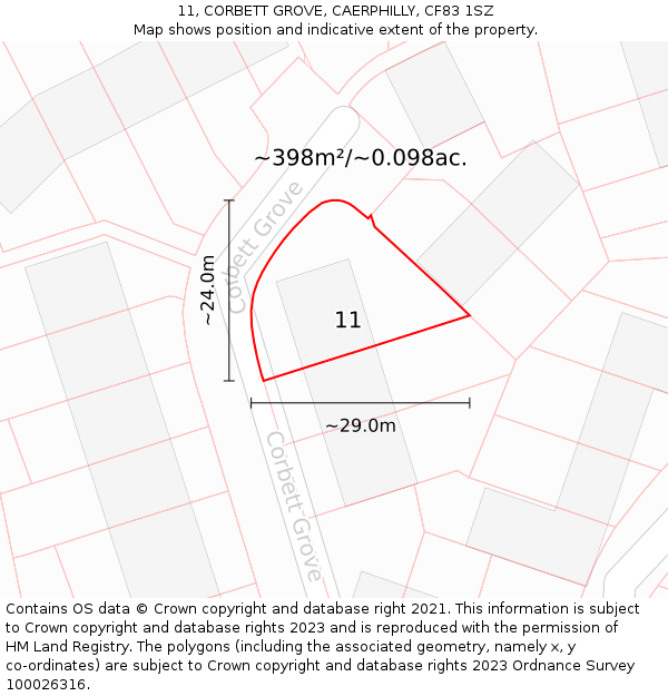 11, CORBETT GROVE, CAERPHILLY, CF83 1SZ: Plot and title map