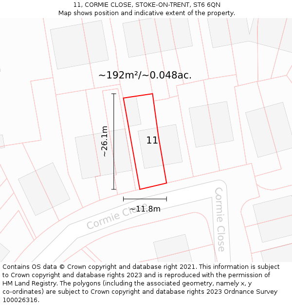 11, CORMIE CLOSE, STOKE-ON-TRENT, ST6 6QN: Plot and title map