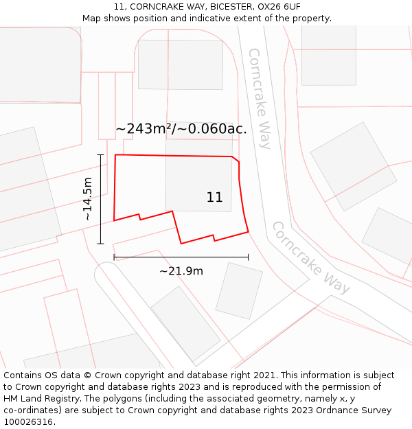 11, CORNCRAKE WAY, BICESTER, OX26 6UF: Plot and title map