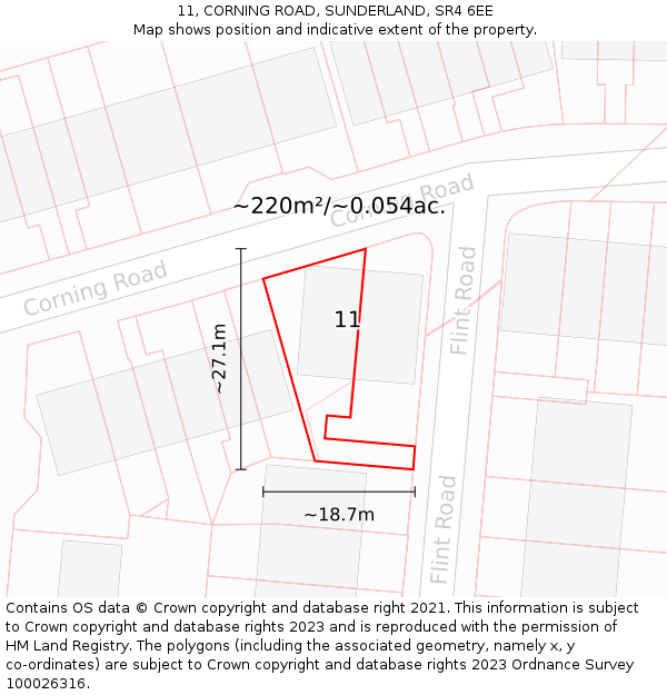 11, CORNING ROAD, SUNDERLAND, SR4 6EE: Plot and title map