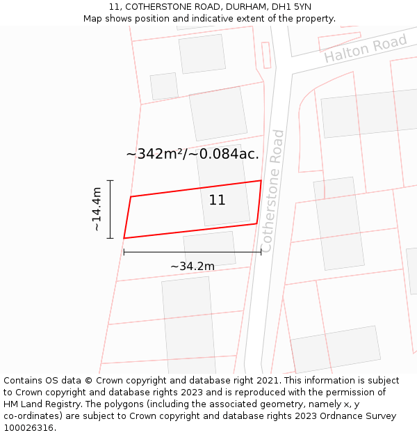 11, COTHERSTONE ROAD, DURHAM, DH1 5YN: Plot and title map