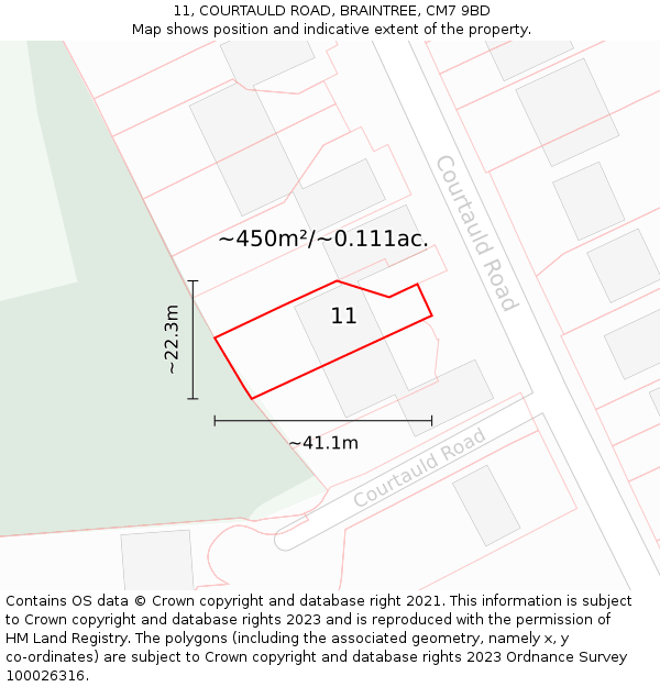 11, COURTAULD ROAD, BRAINTREE, CM7 9BD: Plot and title map