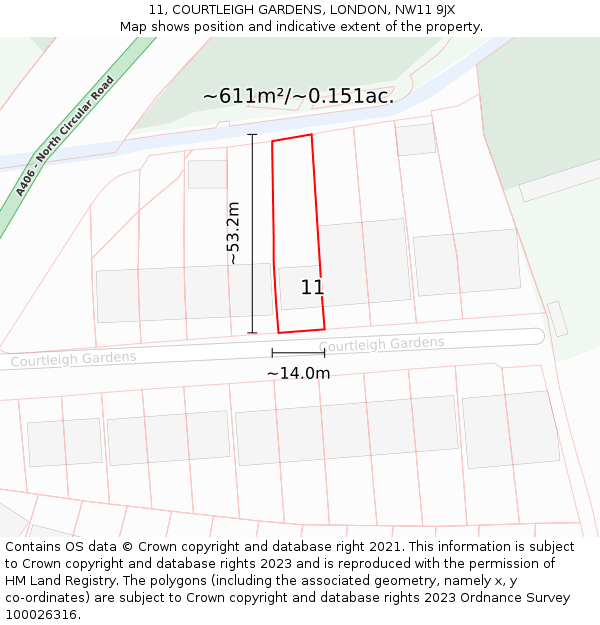 11, COURTLEIGH GARDENS, LONDON, NW11 9JX: Plot and title map