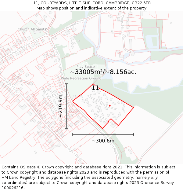 11, COURTYARDS, LITTLE SHELFORD, CAMBRIDGE, CB22 5ER: Plot and title map