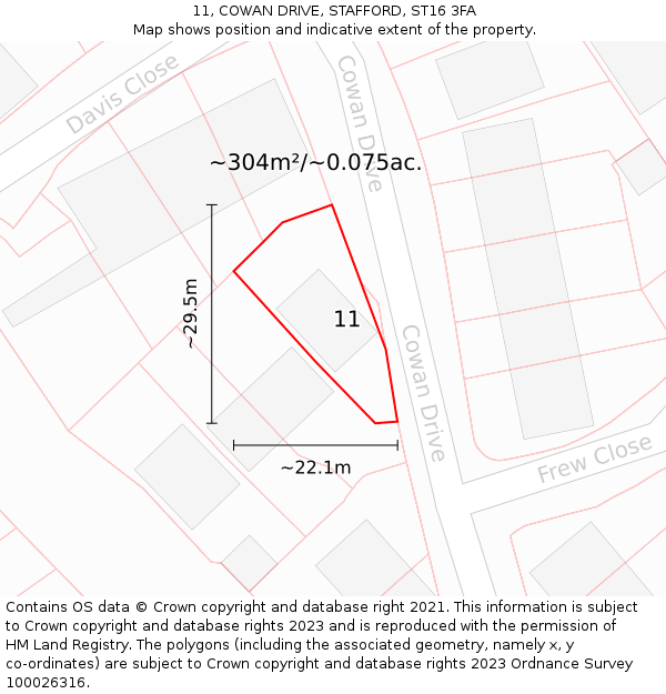 11, COWAN DRIVE, STAFFORD, ST16 3FA: Plot and title map