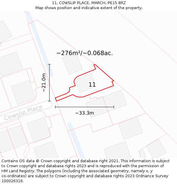 11, COWSLIP PLACE, MARCH, PE15 8RZ: Plot and title map