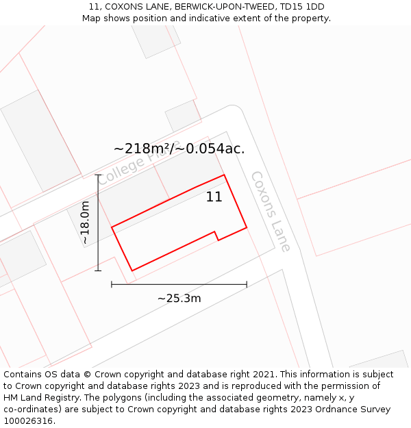 11, COXONS LANE, BERWICK-UPON-TWEED, TD15 1DD: Plot and title map