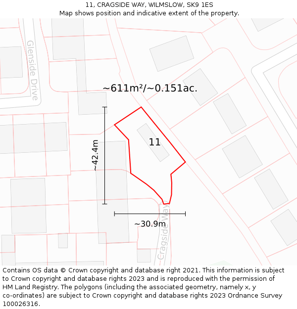 11, CRAGSIDE WAY, WILMSLOW, SK9 1ES: Plot and title map