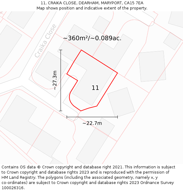 11, CRAIKA CLOSE, DEARHAM, MARYPORT, CA15 7EA: Plot and title map