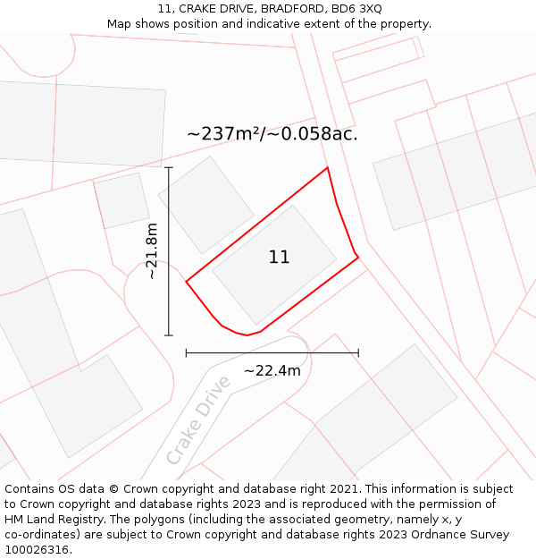 11, CRAKE DRIVE, BRADFORD, BD6 3XQ: Plot and title map