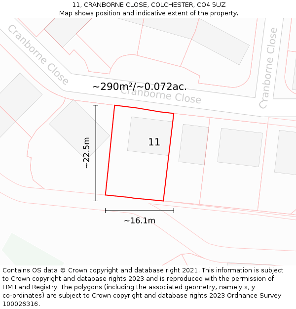 11, CRANBORNE CLOSE, COLCHESTER, CO4 5UZ: Plot and title map