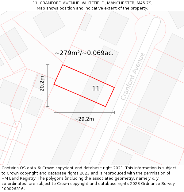 11, CRANFORD AVENUE, WHITEFIELD, MANCHESTER, M45 7SJ: Plot and title map