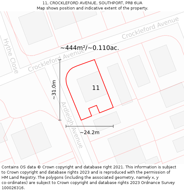 11, CROCKLEFORD AVENUE, SOUTHPORT, PR8 6UA: Plot and title map