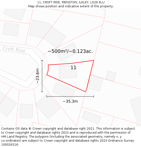 11, CROFT RISE, MENSTON, ILKLEY, LS29 6LU: Plot and title map