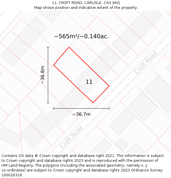 11, CROFT ROAD, CARLISLE, CA3 9AQ: Plot and title map