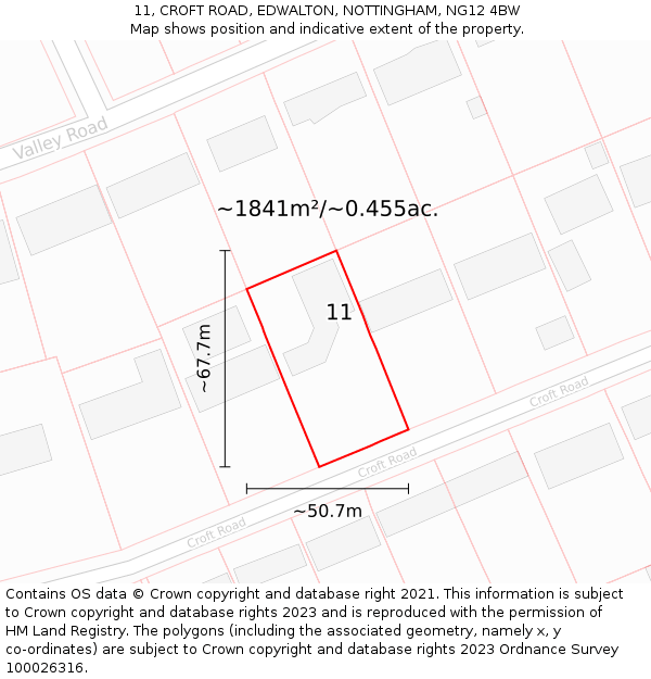 11, CROFT ROAD, EDWALTON, NOTTINGHAM, NG12 4BW: Plot and title map