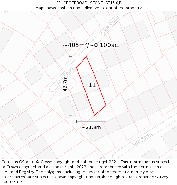 11, CROFT ROAD, STONE, ST15 0JR: Plot and title map