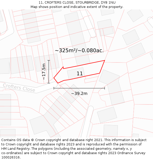 11, CROFTERS CLOSE, STOURBRIDGE, DY8 1NU: Plot and title map