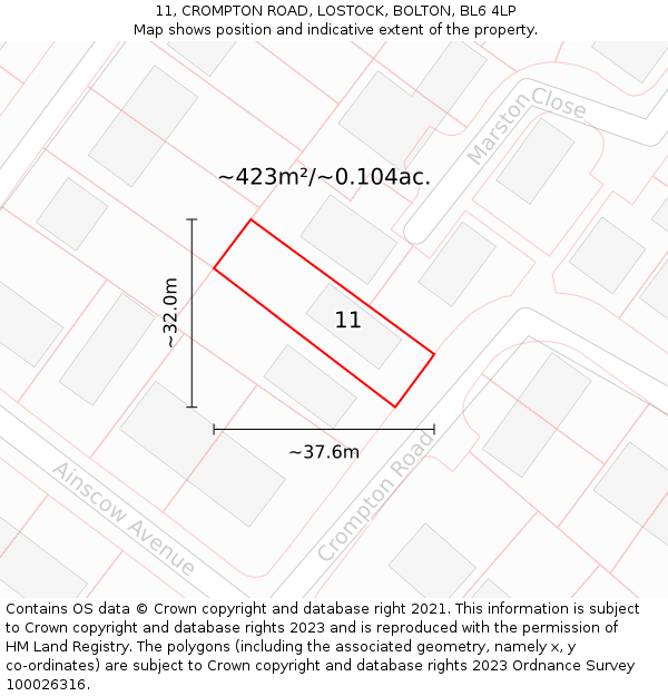 11, CROMPTON ROAD, LOSTOCK, BOLTON, BL6 4LP: Plot and title map