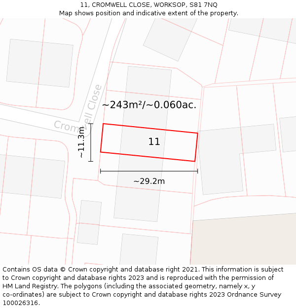11, CROMWELL CLOSE, WORKSOP, S81 7NQ: Plot and title map
