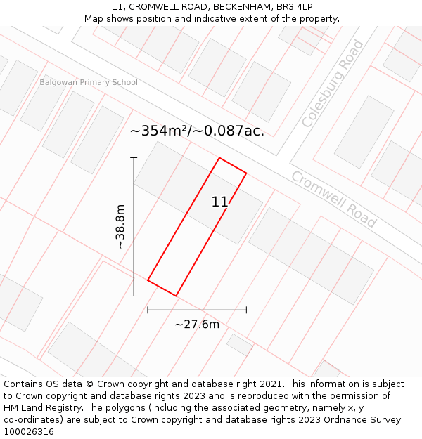 11, CROMWELL ROAD, BECKENHAM, BR3 4LP: Plot and title map